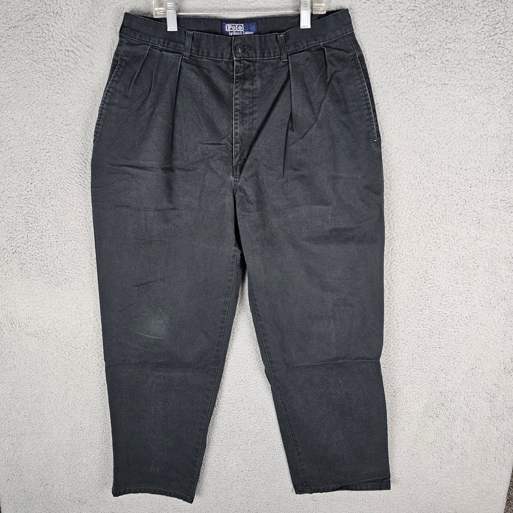 Polo Ralph Lauren Pants Mens 34x30 Black Polo Chino Pleated Cotton Twill Vintage